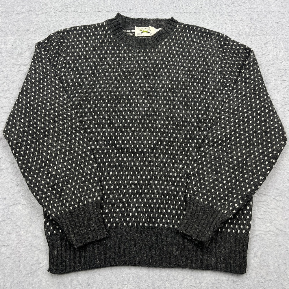 VTG The Fox Sweater Men's Large Wool Charcoal Birds Eye Crew Knit Pullover